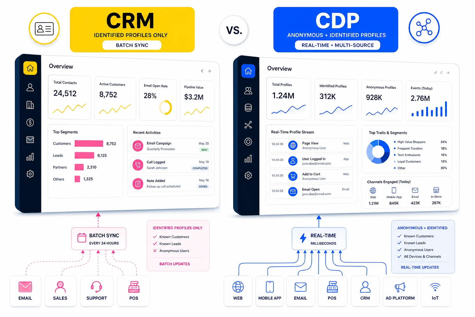 CDP vs CRM — fünf konkrete Unterschiede mit Beispielen
