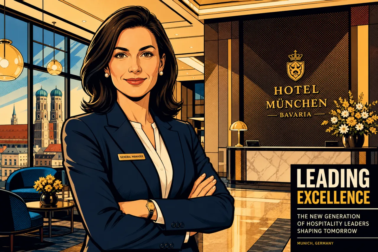 Frau in moderner Luxushotel-Lobby, repräsentativ für die neue General Managerin des Mandarin Oriental Munich