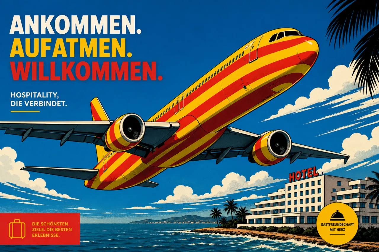 Buntgestreifter Condor-Airbus über dem Atlantik, Langstreckenflug, knallfarben Streifen auf Rumpf