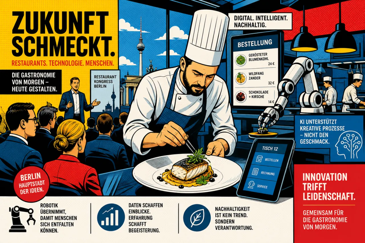 Bühne und Gastronomie-Setting beim Digital Restaurant Day in Berlin