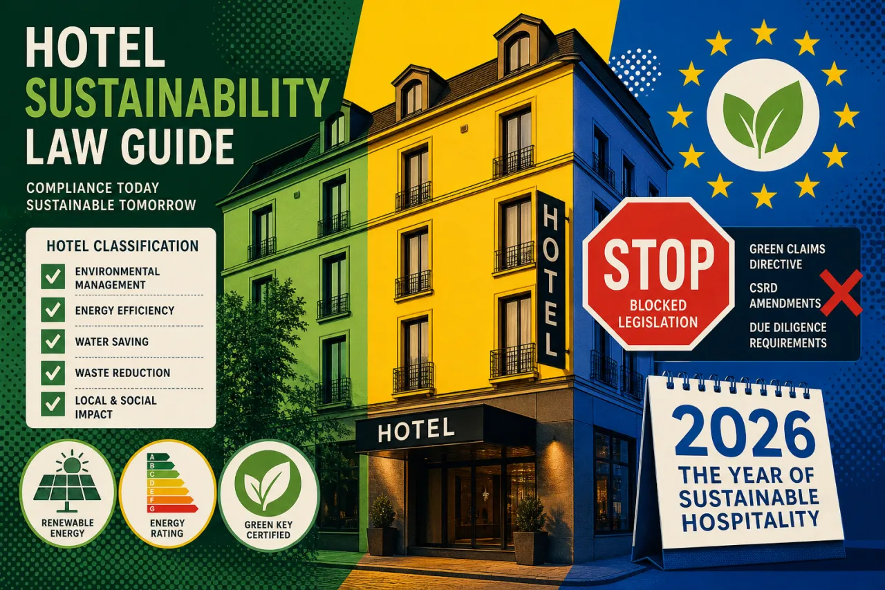 EU-Flagge mit grünen Umweltlabels und Rechtsdokumenten