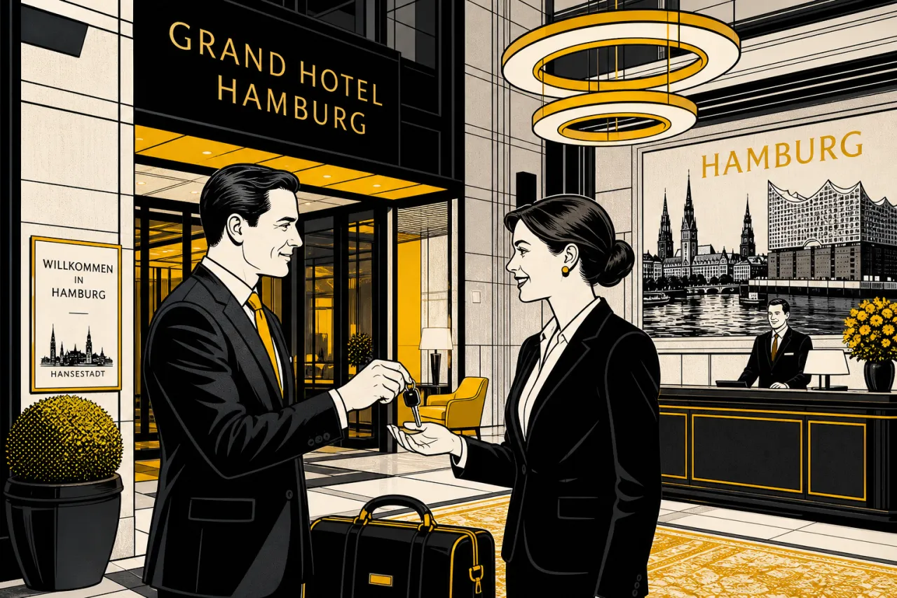 Symbolbild Führungswechsel in einem Hamburger Luxushotel – Übergabe an der Rezeption