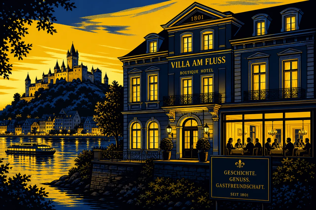Historische Villa Keller an der Saar in Saarburg nach Renovierung, denkmalgeschütztes Gebäude mit Burgblick