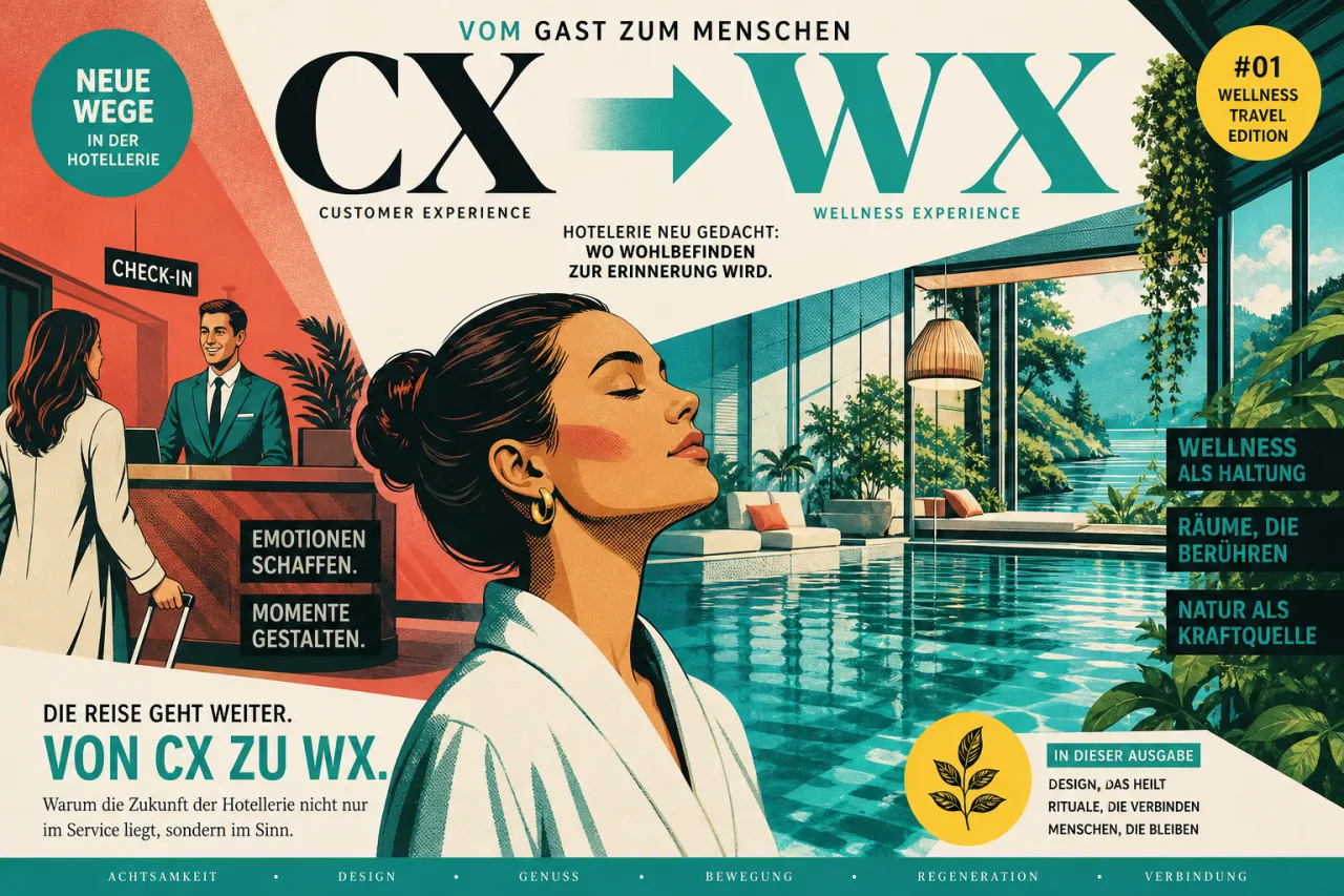 Person entspannt in einem modernen Wellnessraum mit warmem Licht und Naturmaterialien
