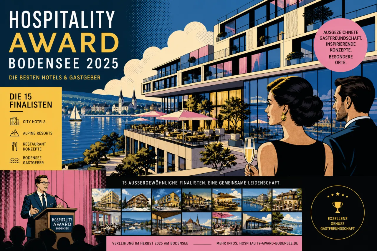 Mehrere Hotelkonzepte und Awardsymbolik als Collage zum Tophotel Newcomer Award