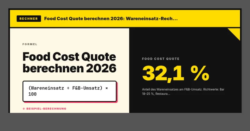 Food Cost Quote berechnen 2026: Wareneinsatz-Rechner für F&B